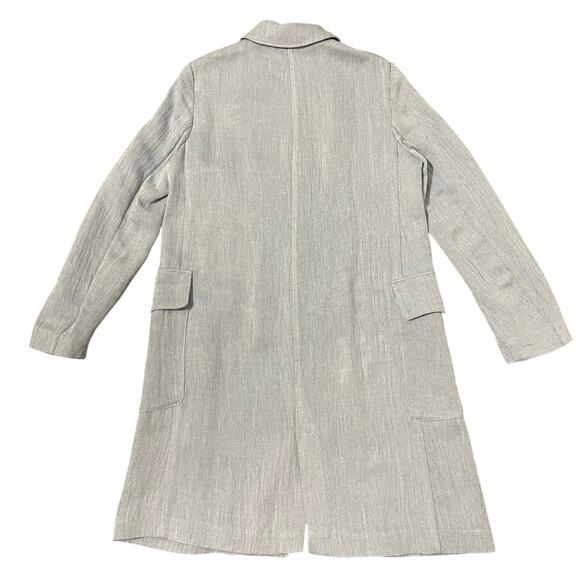 Zara Linen Duster Trench Coat Jacket Button Front Pockets Blue White Women’s S - Picture 9 of 16